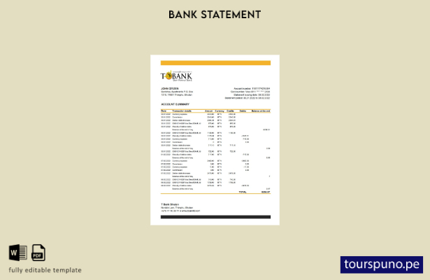listo para imprimir plantilla de Excel de extracto bancario de Bután T